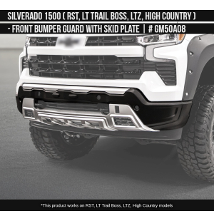 Front Bumper Guard with Skid Plate for Chevrolet Silverado 1500 RST LT Trail Boss LTZ High Country 2022-2025