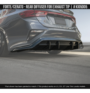 Rear Diffuser w/cutout for Exhaust Tip for Kia Forte/Cerato 2019-2021 LX, EX, GT Line Trim Levels